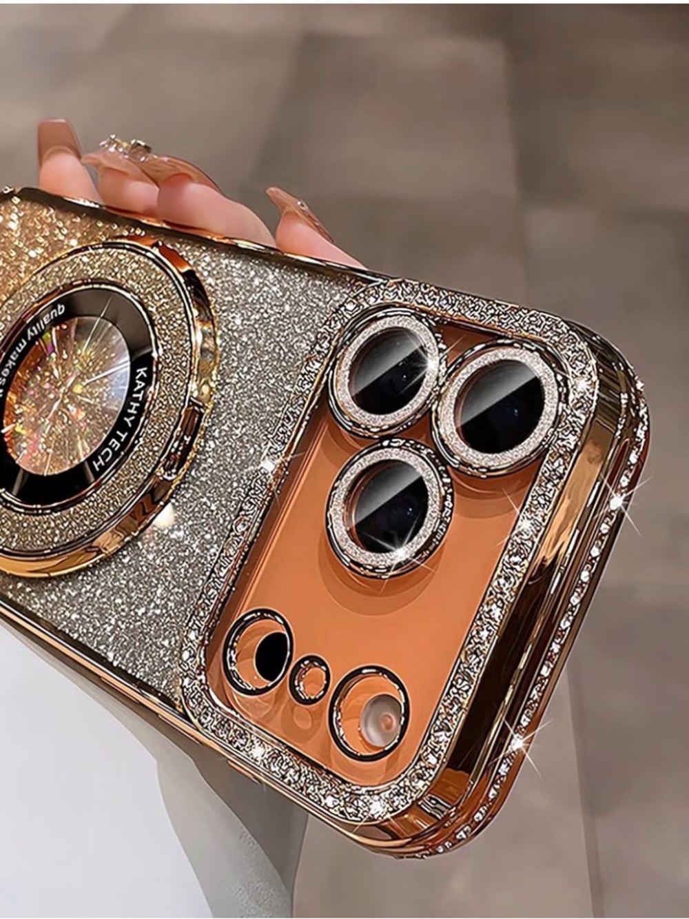 Gold Glitter Phone Case with Gold Ring Grip